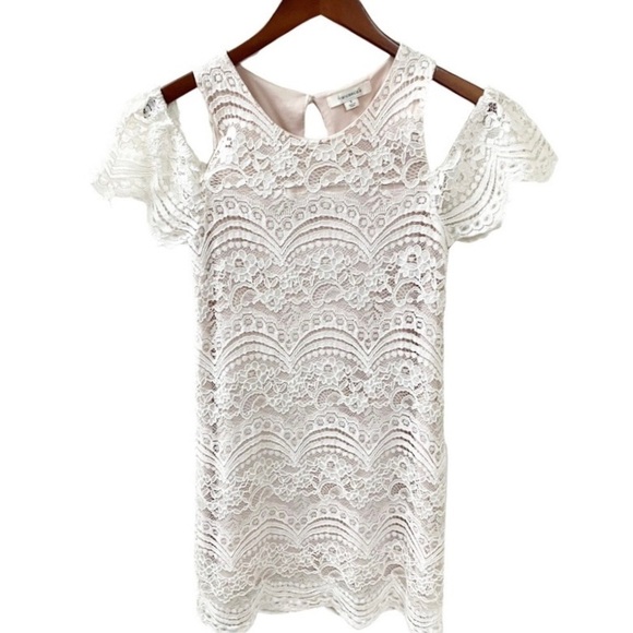 FRANCESCA’S Floral Lace Cold Shoulder Sheath Dress Women’s SIZE Small Ivory - Picture 1 of 10